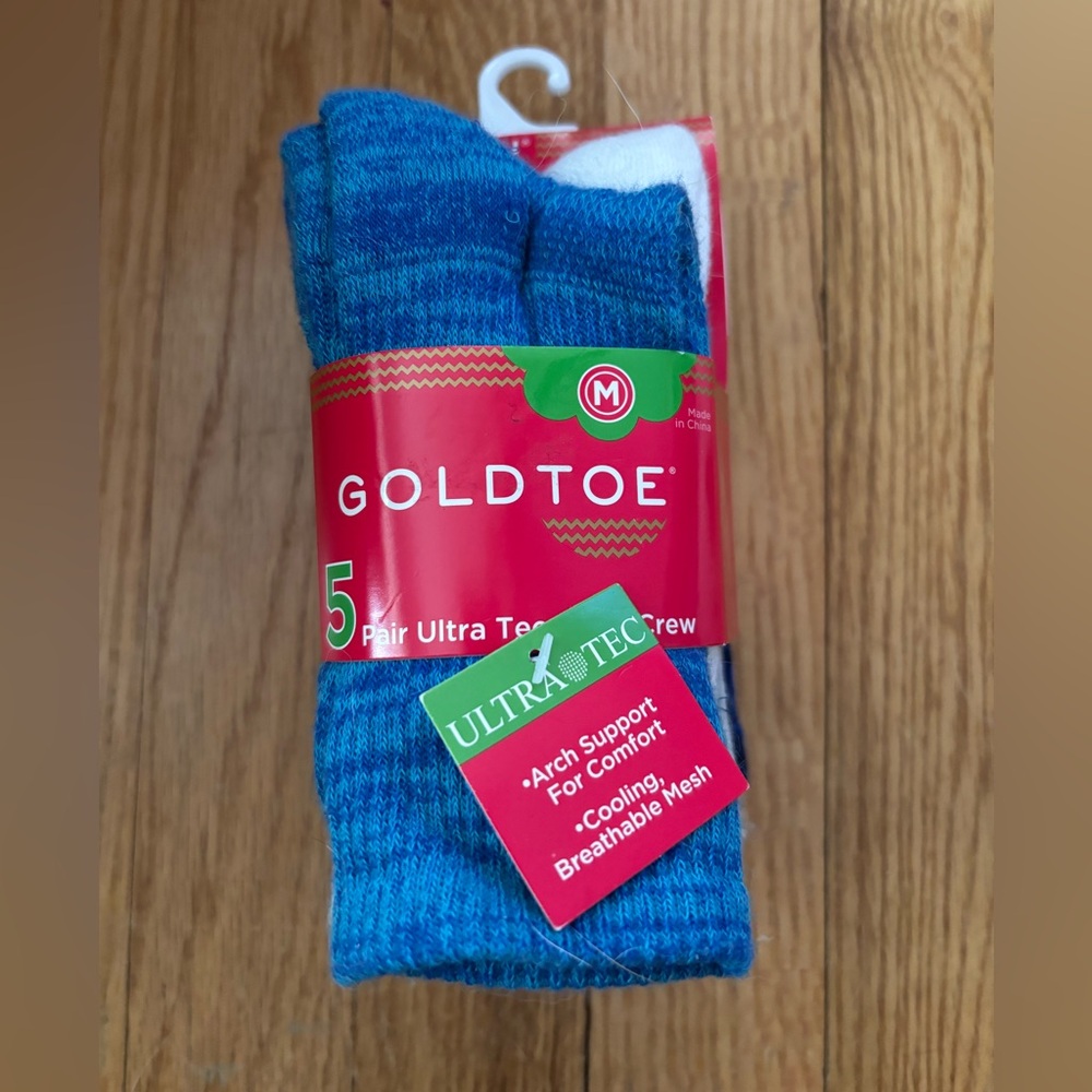 Gold Toe 5 Pack Girls Ultra Tec Crew Socks - Size Medium 9-1.5